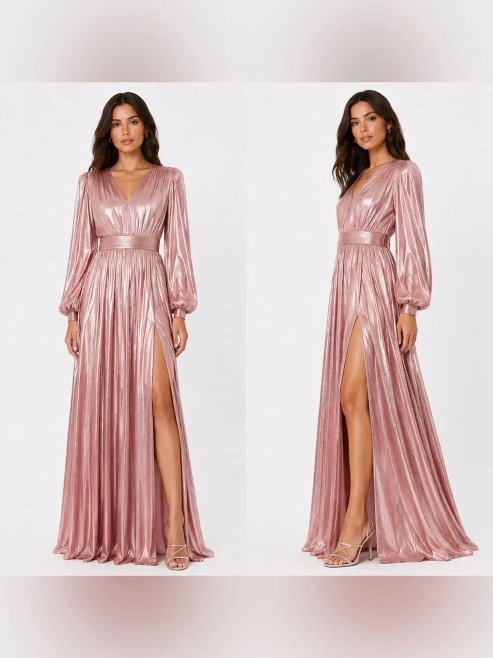 Bronx and Banco Zoe gown in metallic pink